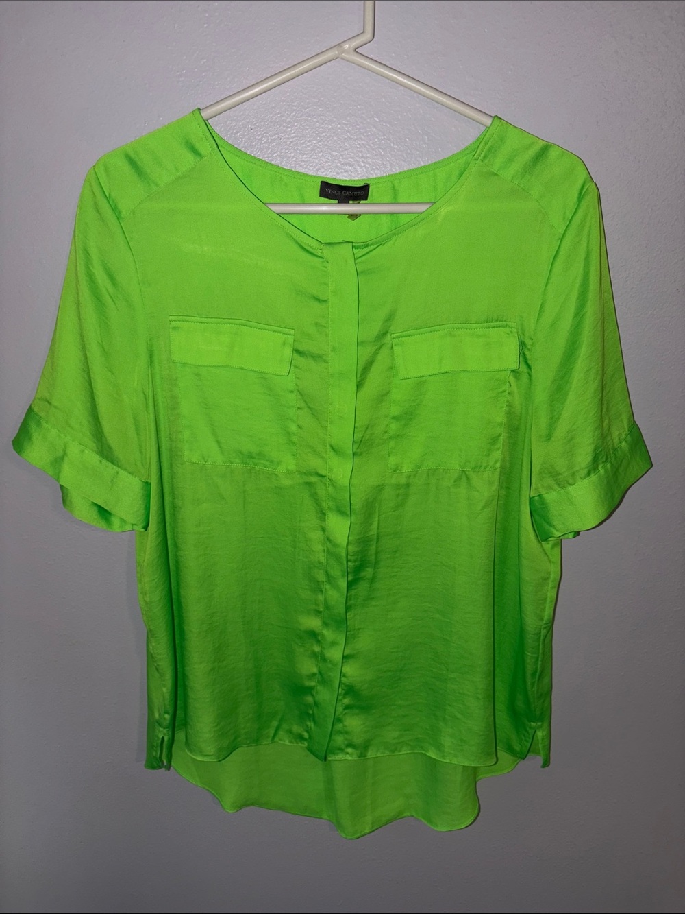 Vince Camuto Neon Green Short-Sleeve Blouse, sz L